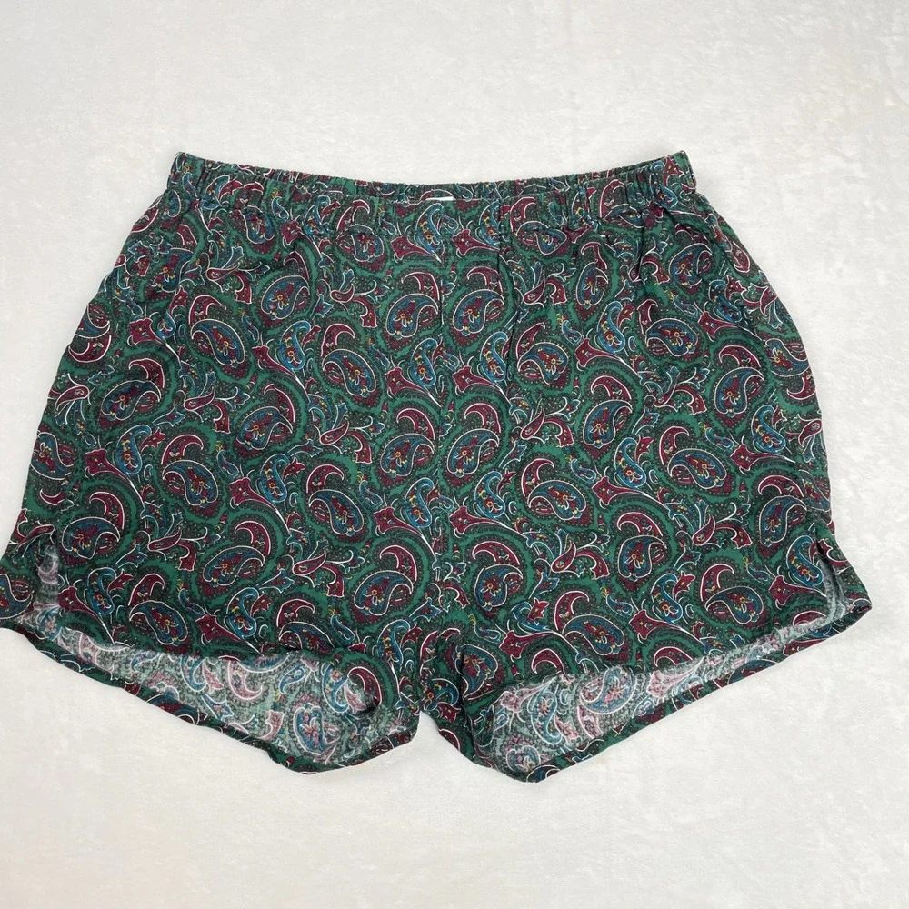 1 London Pajama Shorts Cotton Mens Medium Green Paisley Vintage Excellent
